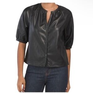 Avec Les Filles Black Faux Leather Shirt